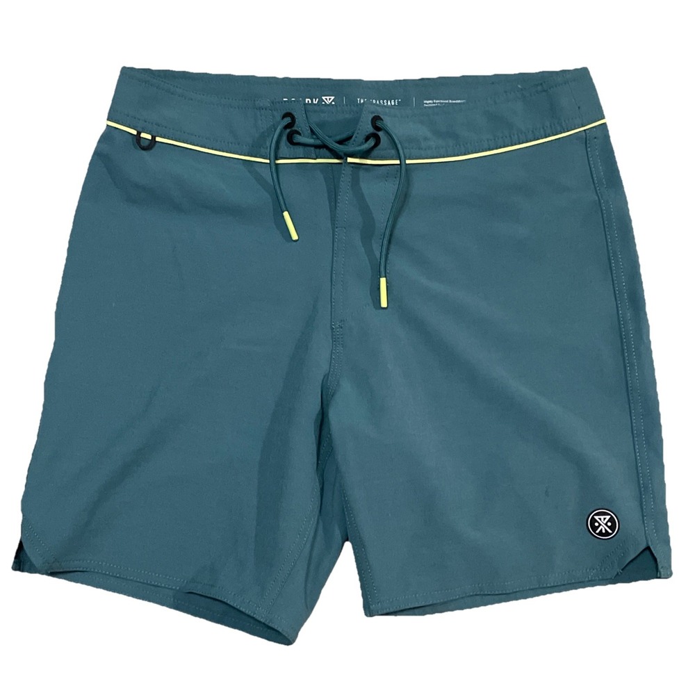 Roark Hemp Passage 17" Boardshorts Sz 28"x7" Agave Blue Reflective Stretch